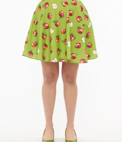 Unique Vintage Fit & Flare|Skirts>Retrolicious 1950s Green & Red Apple Print Skater Skirt