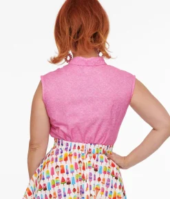 Unique Vintage Blouses|Summer Vacation>Retrolicious 1950s Hot Pink Cotton Bow Top