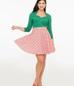Unique Vintage Skirts|All Things Red>Retrolicious 1950s Red Check Skater Skirt