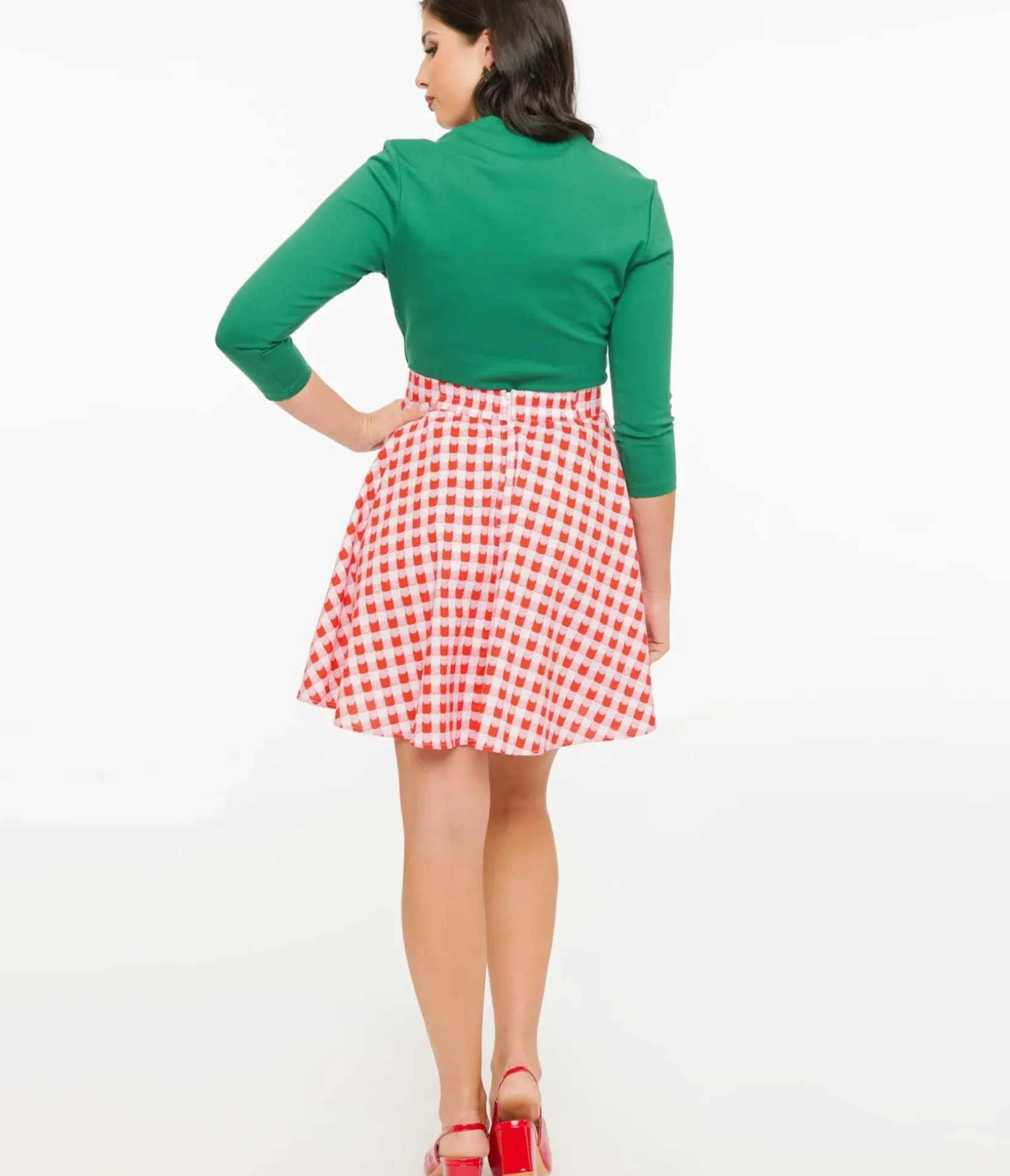 Unique Vintage Skirts|All Things Red>Retrolicious 1950s Red Check Skater Skirt