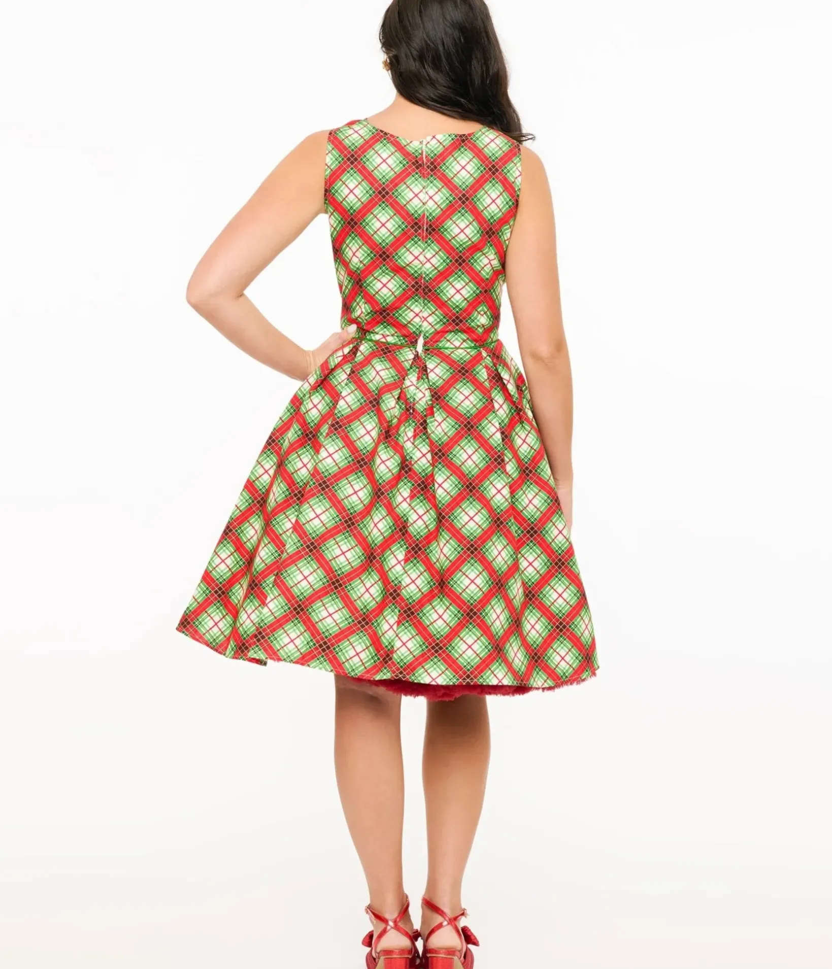 Unique Vintage Swing|Pocket Dresses>Retrolicious 1950s Red Tartan Holiday Elizabeth Swing Dress