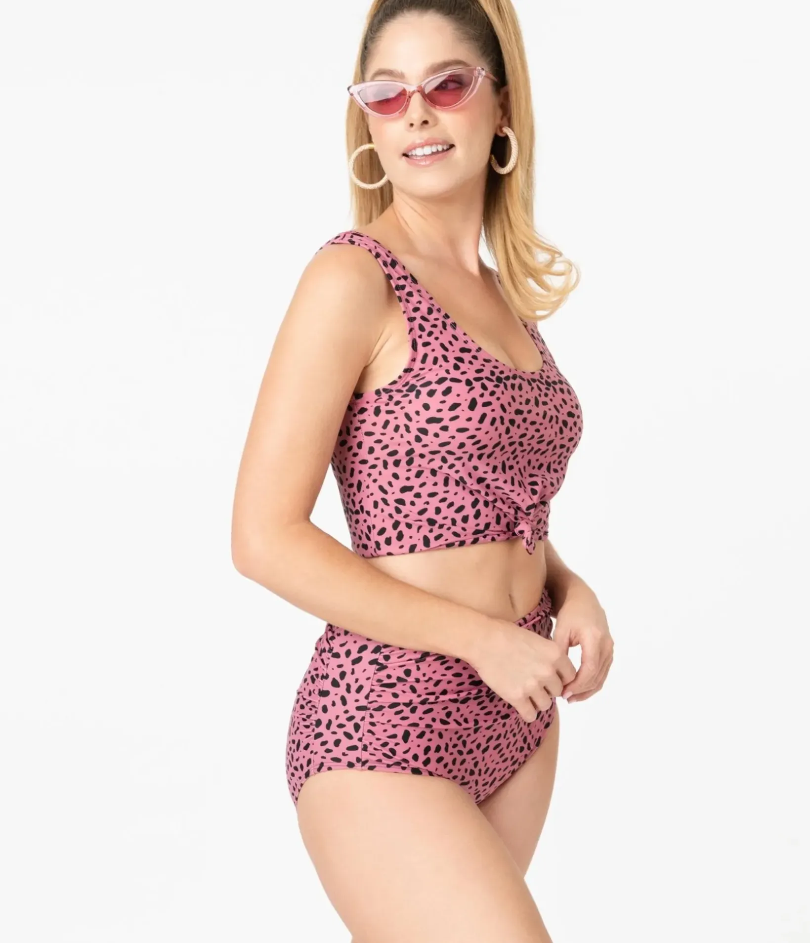Unique Vintage Swim Bottoms|Two Piece Swim>Retro Pink Leopard Print Swim Bottom