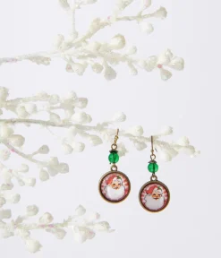 Unique Vintage Earrings>Retro Round Santa Christmas Earrings