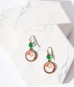 Unique Vintage Earrings>Retro Round Santa Christmas Earrings