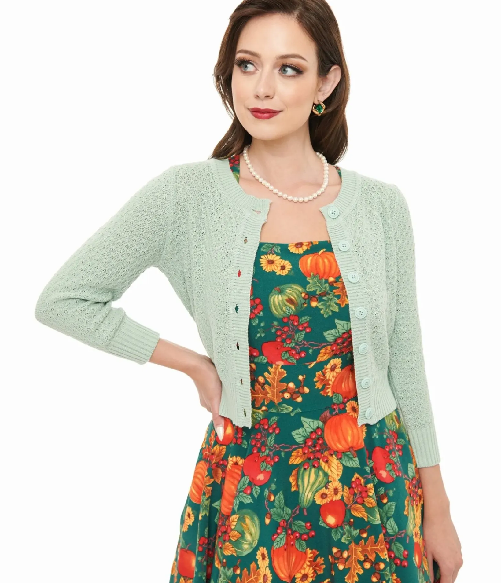 Unique Vintage Sweaters & Cardigans|Work Wear>Retro Style Aqua Crochet Cardigan