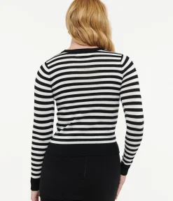 Unique Vintage Sweaters & Cardigans>Retro Style Black & White Stripe Long Sleeve Knit Sweater Top