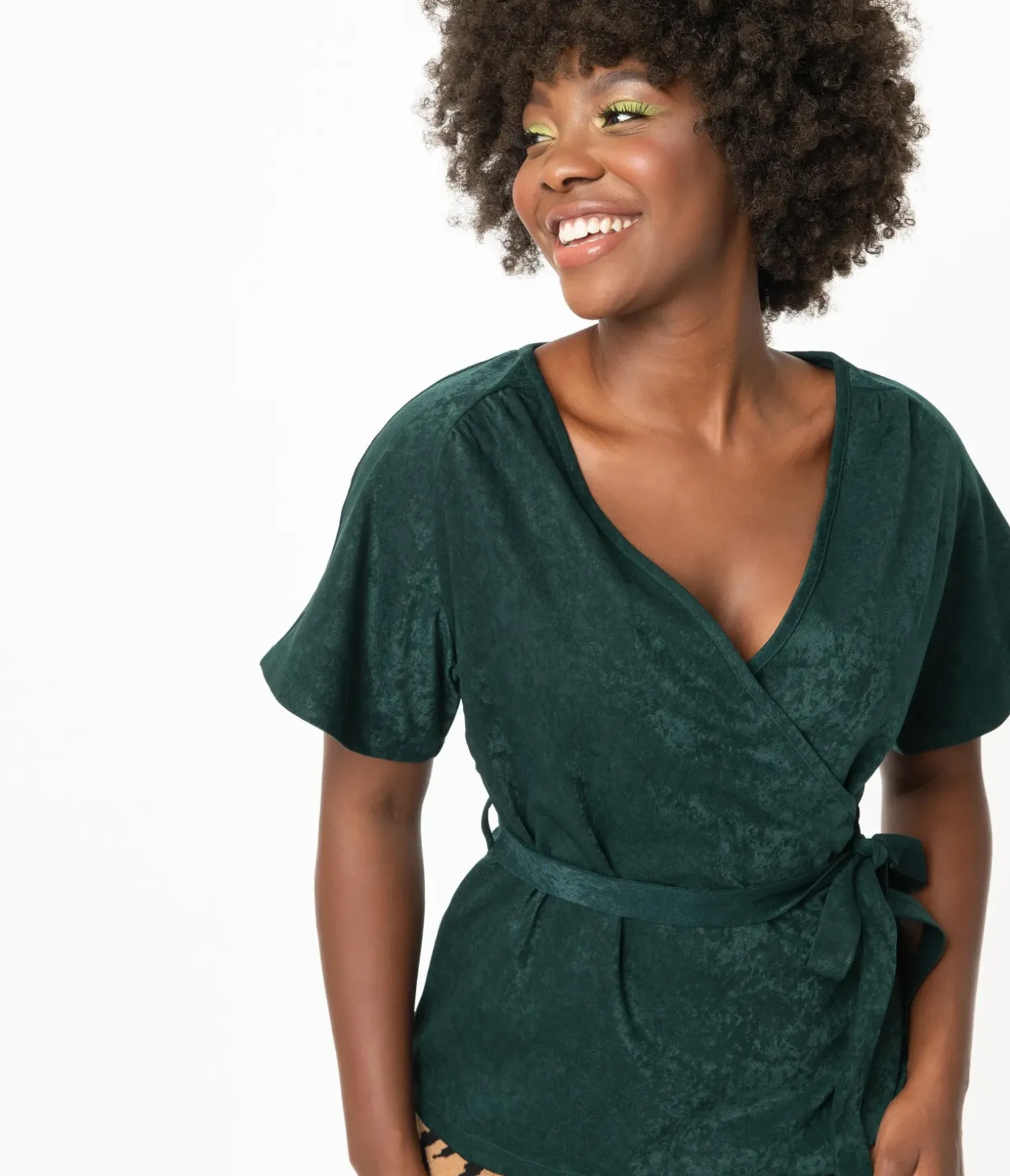 Unique Vintage Work Wear>Retro Style Emerald Tara Wrap Top