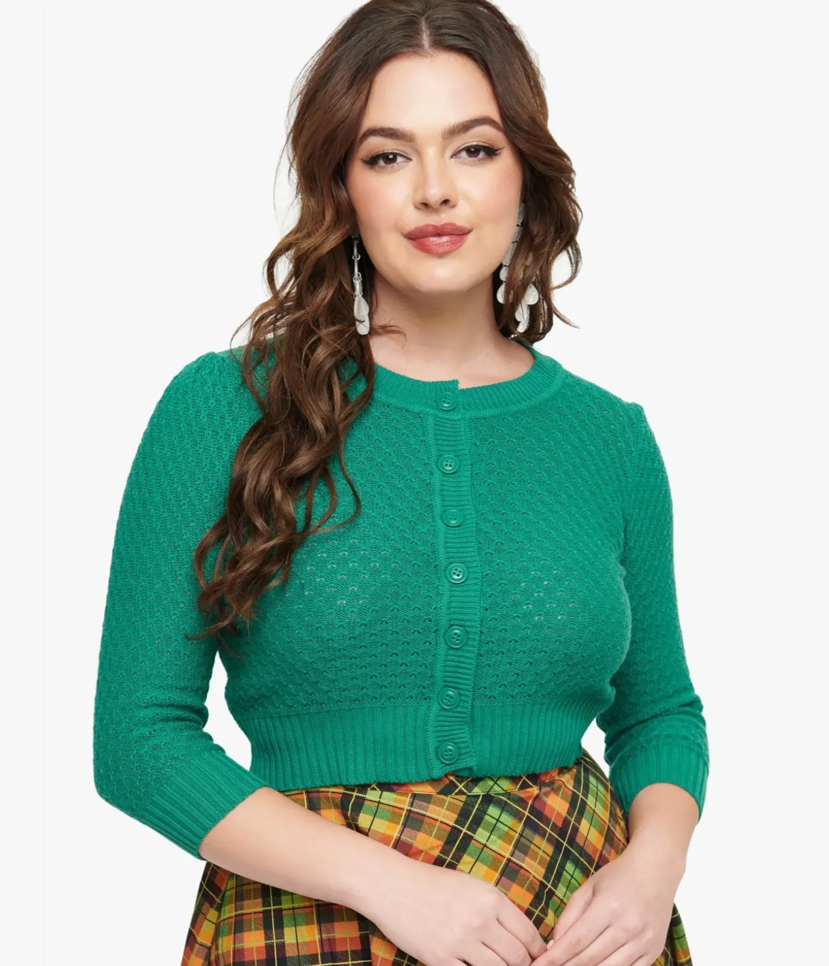 Unique Vintage Sweaters & Cardigans|Work Wear>Retro Style Kelly Green Crochet Cardigan
