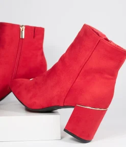 Unique Vintage Boots|Heels>Retro Style Red Suede Heel Booties