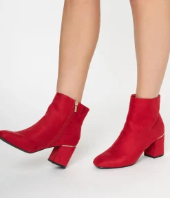Unique Vintage Boots|Heels>Retro Style Red Suede Heel Booties
