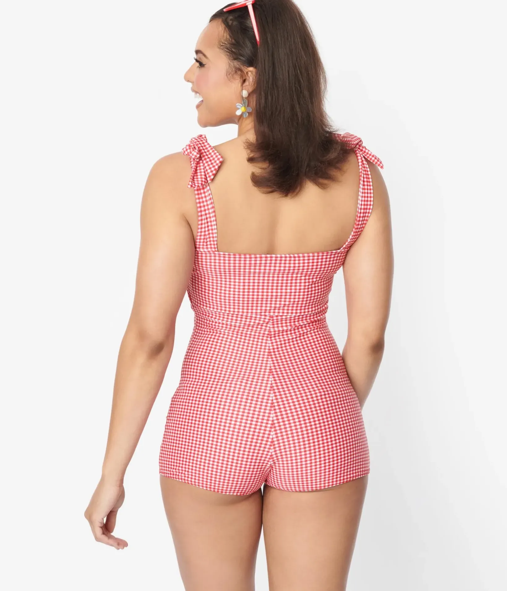 Unique Vintage One Piece Swim|All Things Red>Retro Style Red & White Gingham One Piece Swimsuit