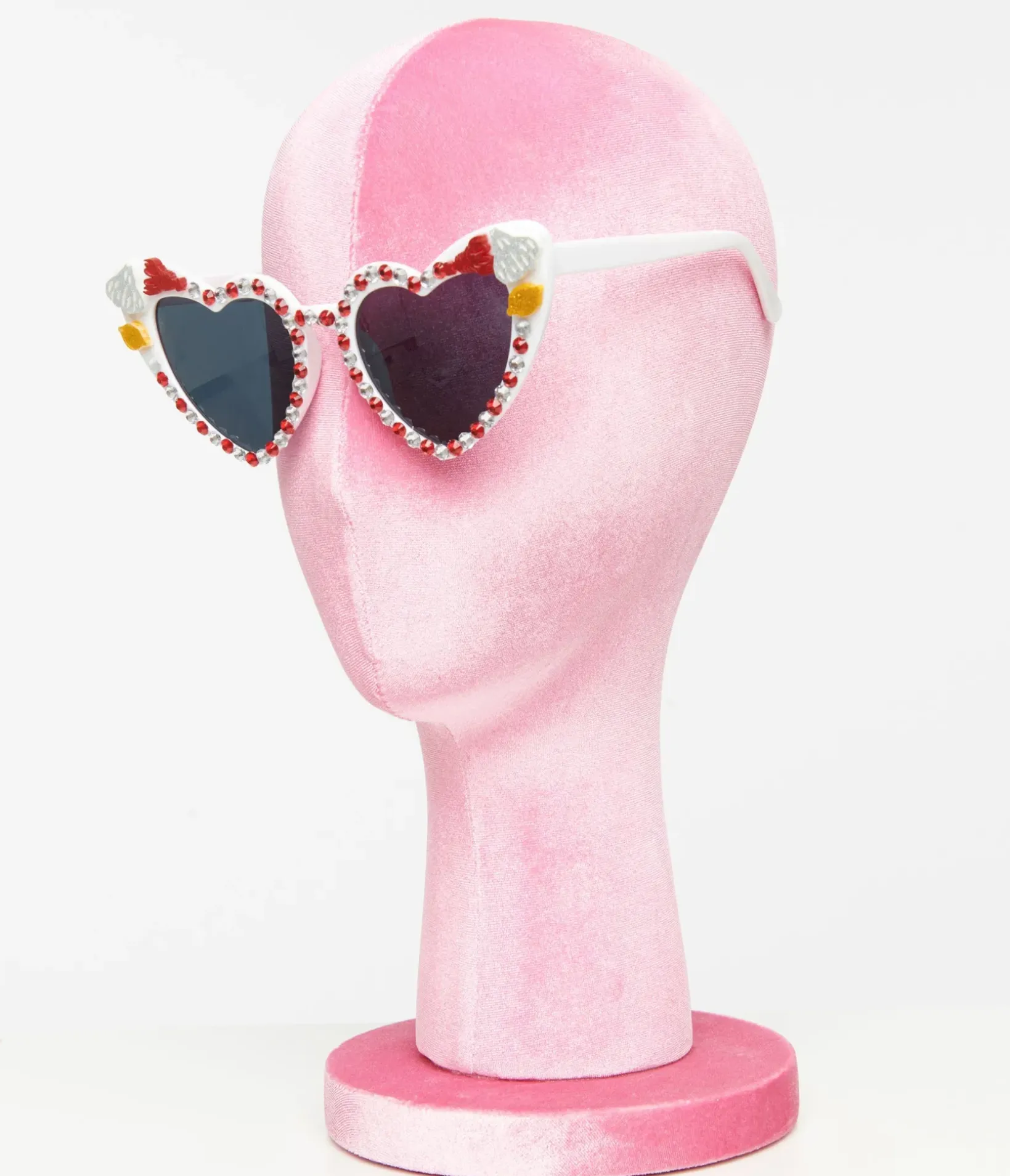 Unique Vintage Sunglasses>Rhinestone Crawfish White Heart Cat Eye Sunglasses