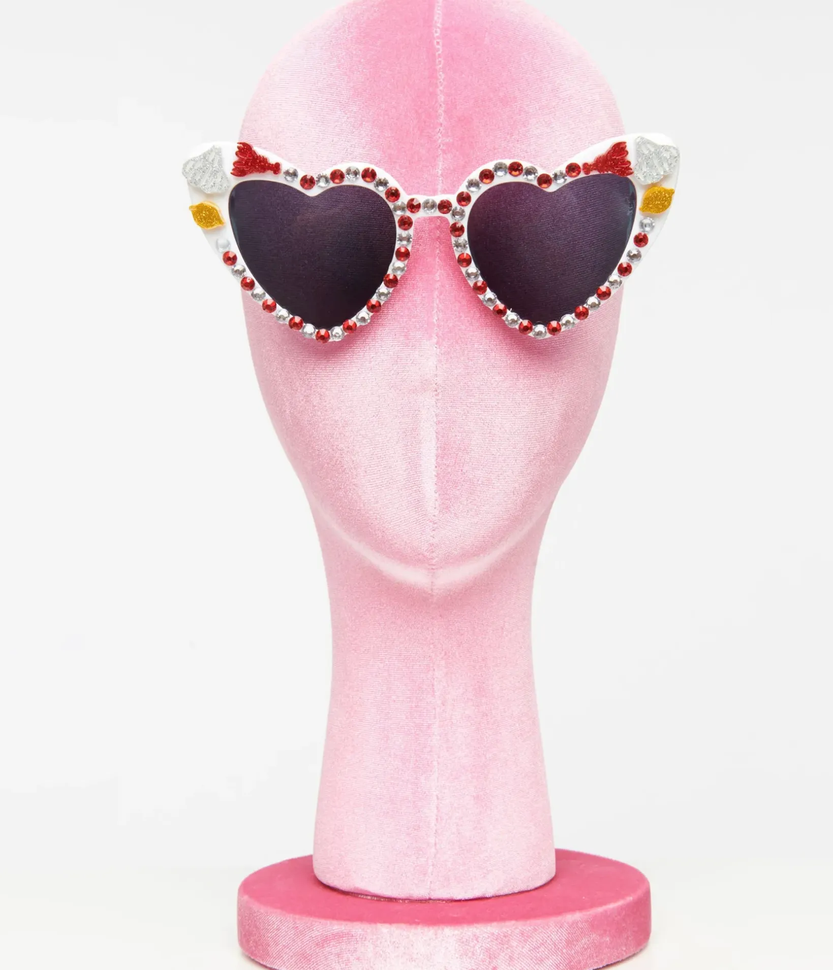 Unique Vintage Sunglasses>Rhinestone Crawfish White Heart Cat Eye Sunglasses