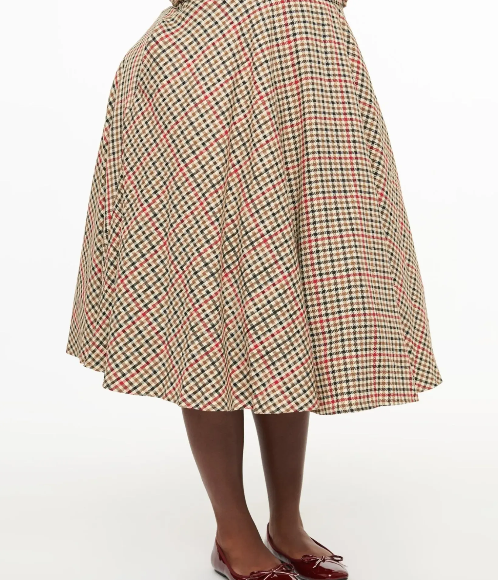 Unique Vintage Skirts|Skirts>Royal Monk Plus Size 1950s Beige & Black Check Hilda Swing Skirt
