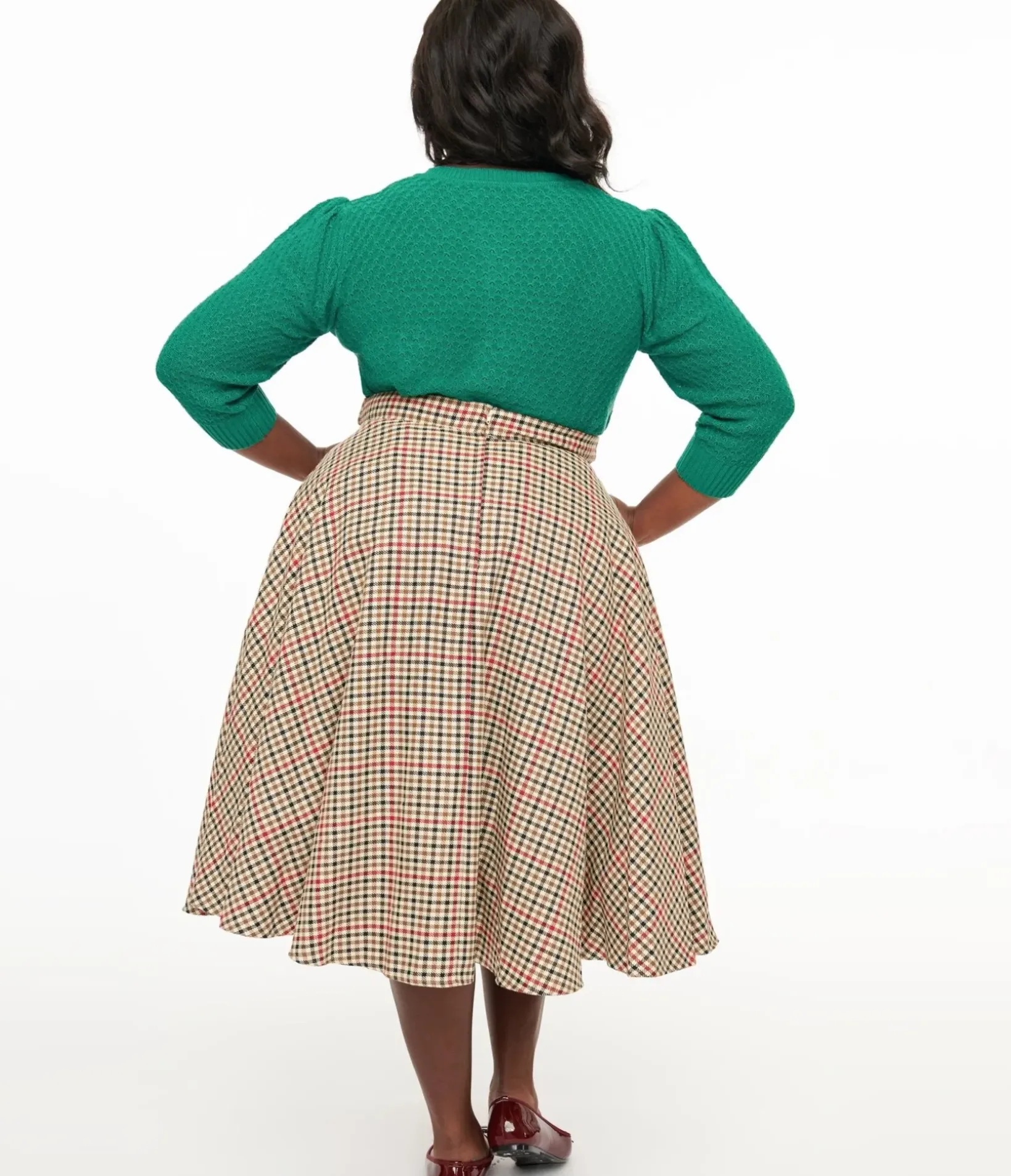 Unique Vintage Skirts|Skirts>Royal Monk Plus Size 1950s Beige & Black Check Hilda Swing Skirt