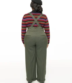 Unique Vintage Pants|Work Wear>Royal Monk Plus Size 1940s Green Check Jenny Trousers