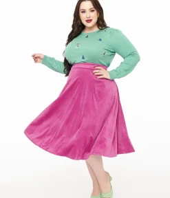 Unique Vintage Skirts|Skirts>Royal Monk Plus Size 1950s Purple Velvet Dreams Swing Skirt