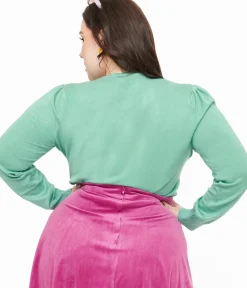 Unique Vintage Sweaters & Cardigans|Sweaters & Cardigans>Royal Monk Plus Size 1950s Teal Ski Snow Season Sweater