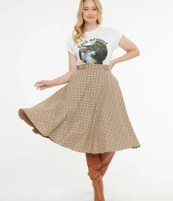 Unique Vintage Skirts>Royal Monk 1950s Beige & Black Check Hilda Swing Skirt
