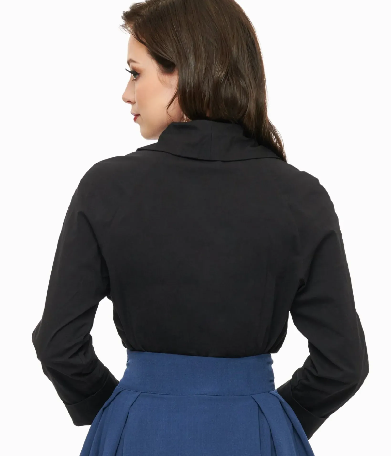 Unique Vintage Blouses|Work Wear>Royal Monk 1950s Black Button Up Celia Blouse
