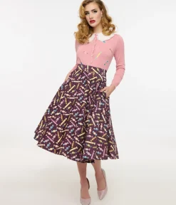 Unique Vintage Skirts>Royal Monk 1950s Eggplant & Candy Swing Skirt