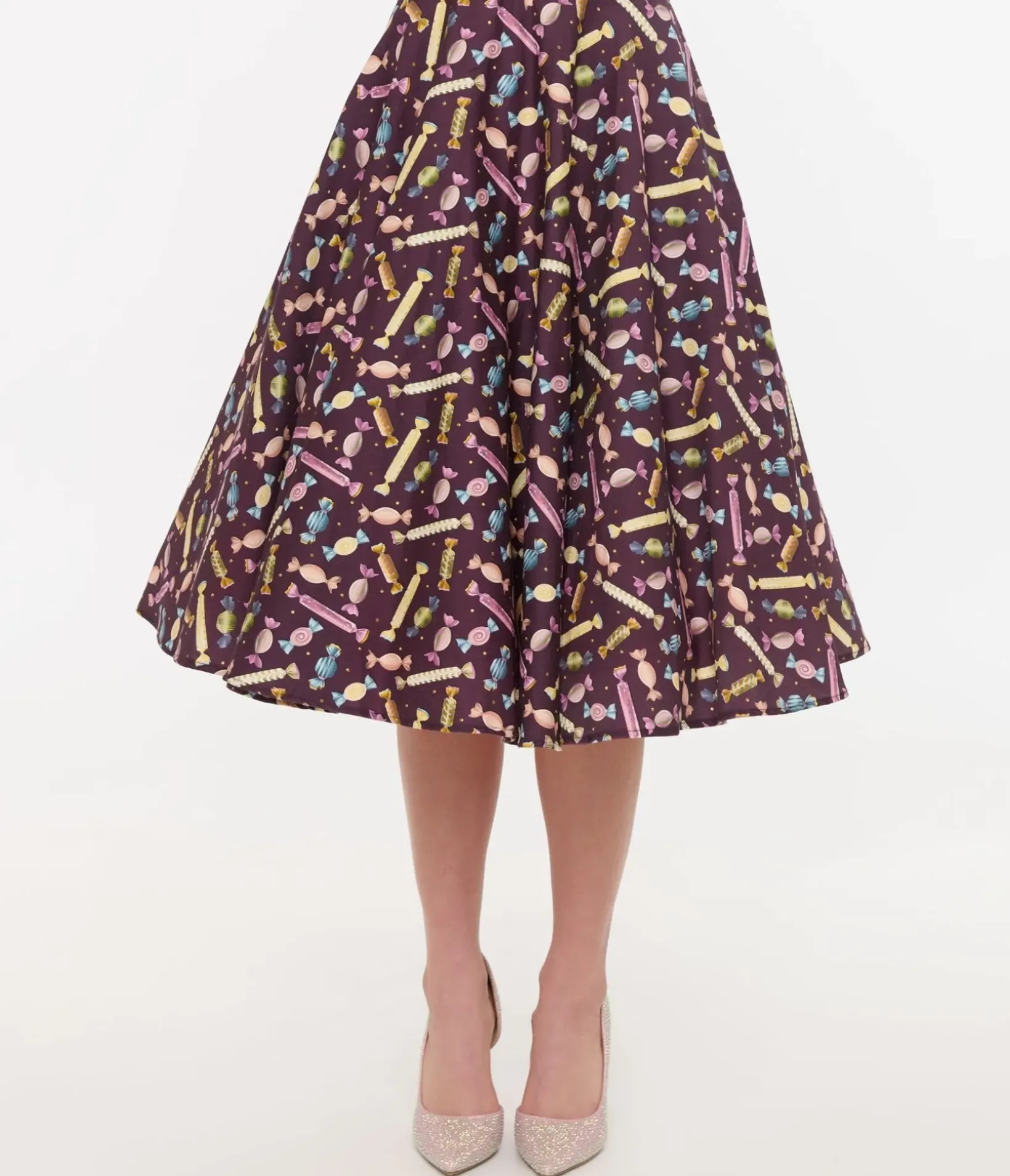 Unique Vintage Skirts>Royal Monk 1950s Eggplant & Candy Swing Skirt