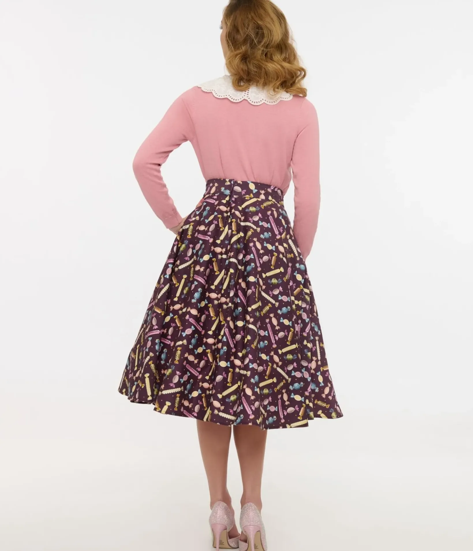 Unique Vintage Skirts>Royal Monk 1950s Eggplant & Candy Swing Skirt
