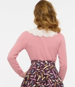 Unique Vintage Sweaters & Cardigans|All Things Pink>Royal Monk 1950s Pink Candy Cardigan