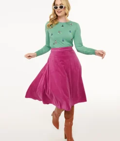 Unique Vintage Skirts>Royal Monk 1950s Purple Velvet Dreams Swing Skirt