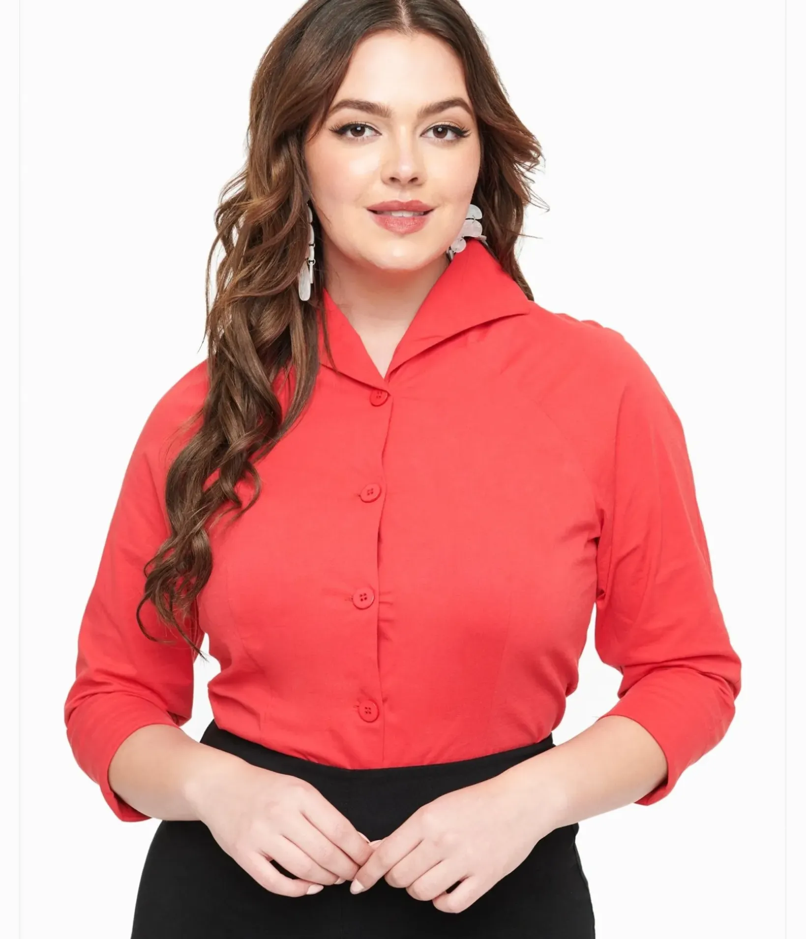 Unique Vintage Blouses|Work Wear>Royal Monk 1950s Red Button Up Celia Blouse