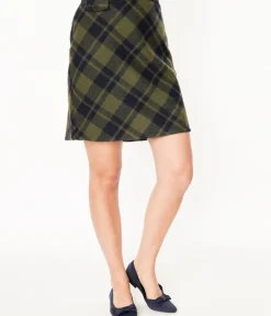 Unique Vintage Skirts|Skirts>Sage Green & Navy Plaid Mini Skirt