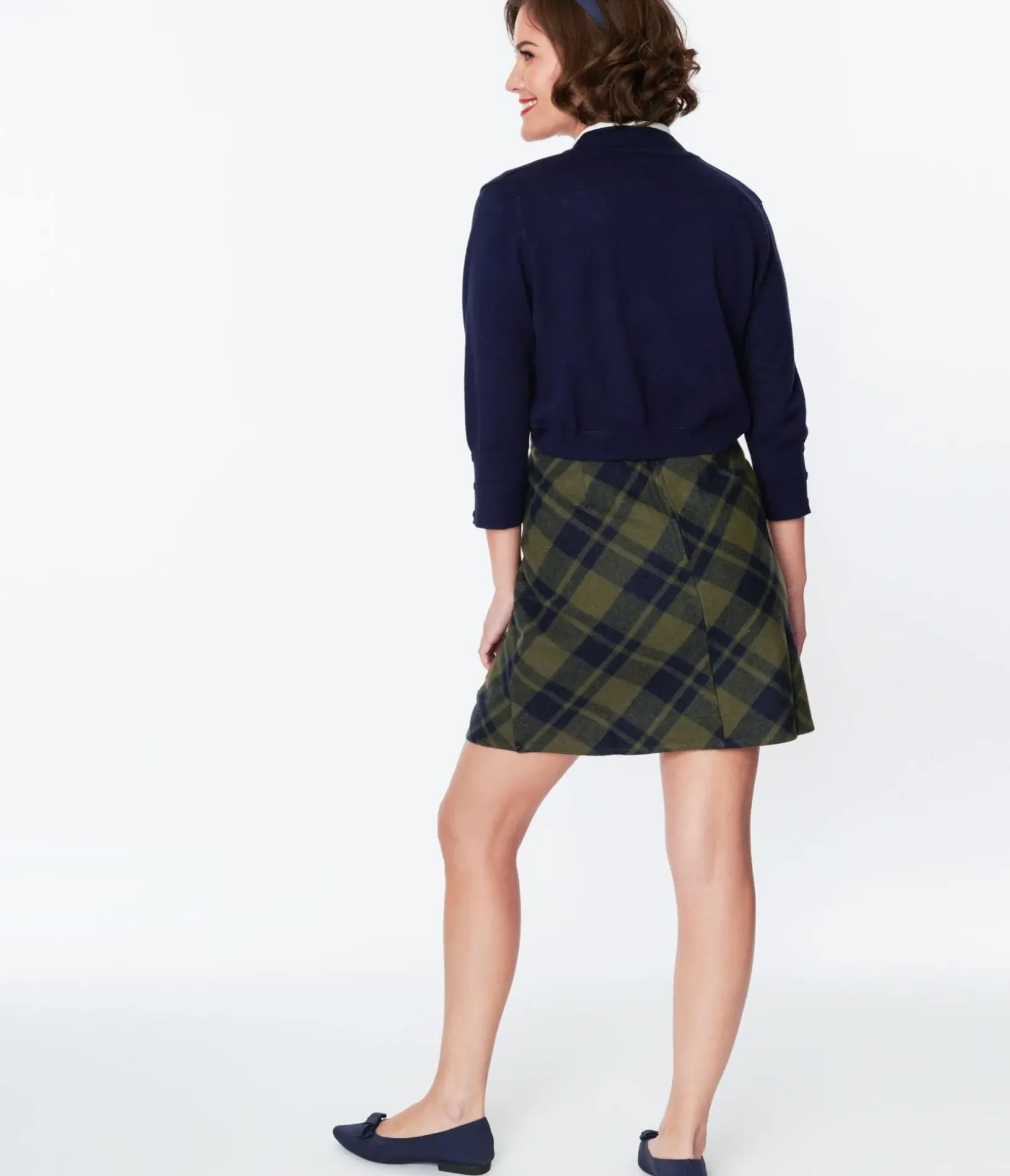 Unique Vintage Skirts|Skirts>Sage Green & Navy Plaid Mini Skirt