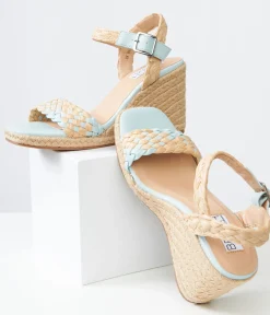 Unique Vintage Heels|Wedges>1970s Aqua Getty Wedge Sandals