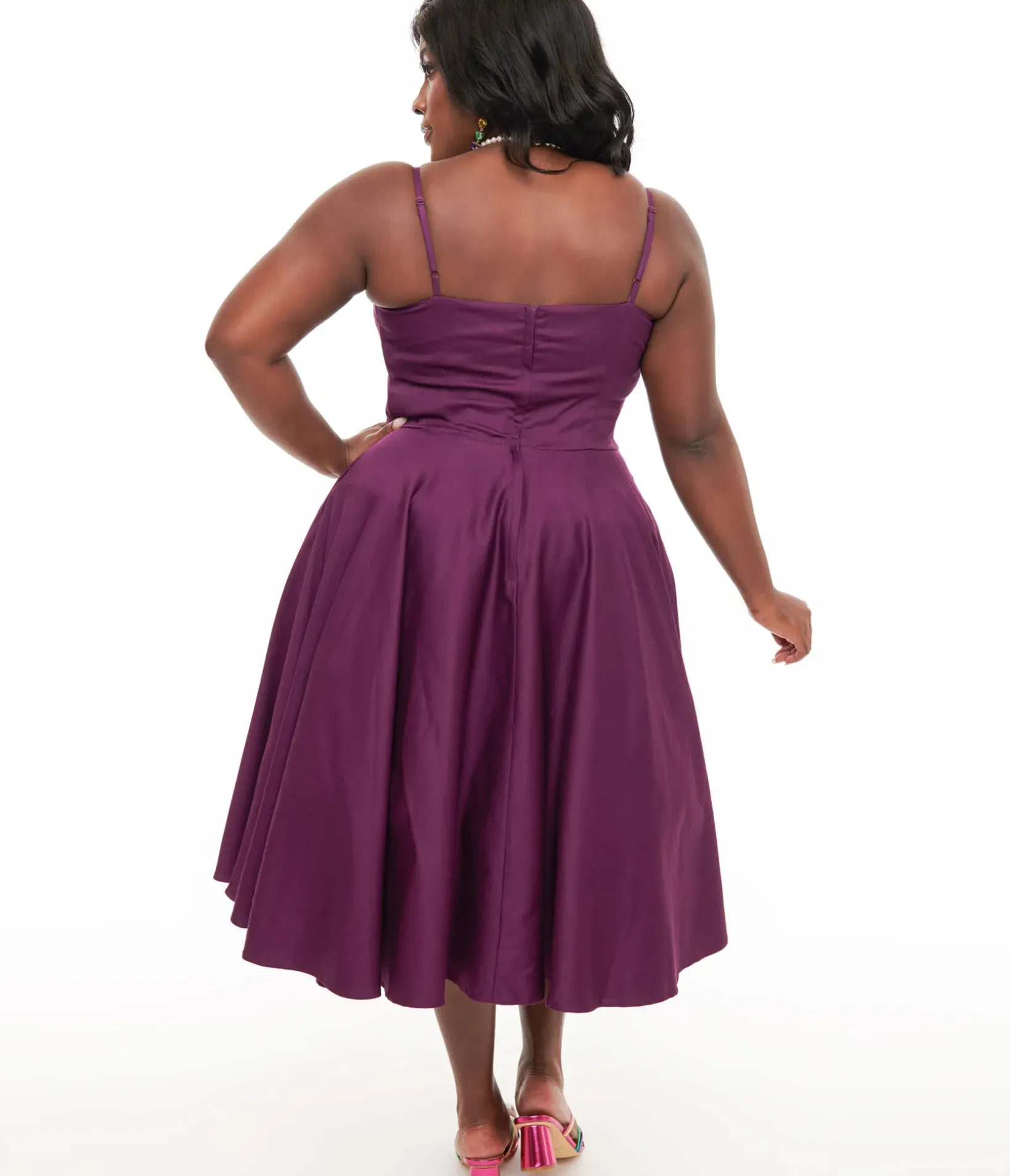 Unique Vintage Swing|Pocket Dresses>1950s Aubergine Peggy Swing Dress