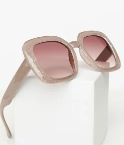 Unique Vintage Sunglasses>1970s Beige Sparkle Square Sunglasses
