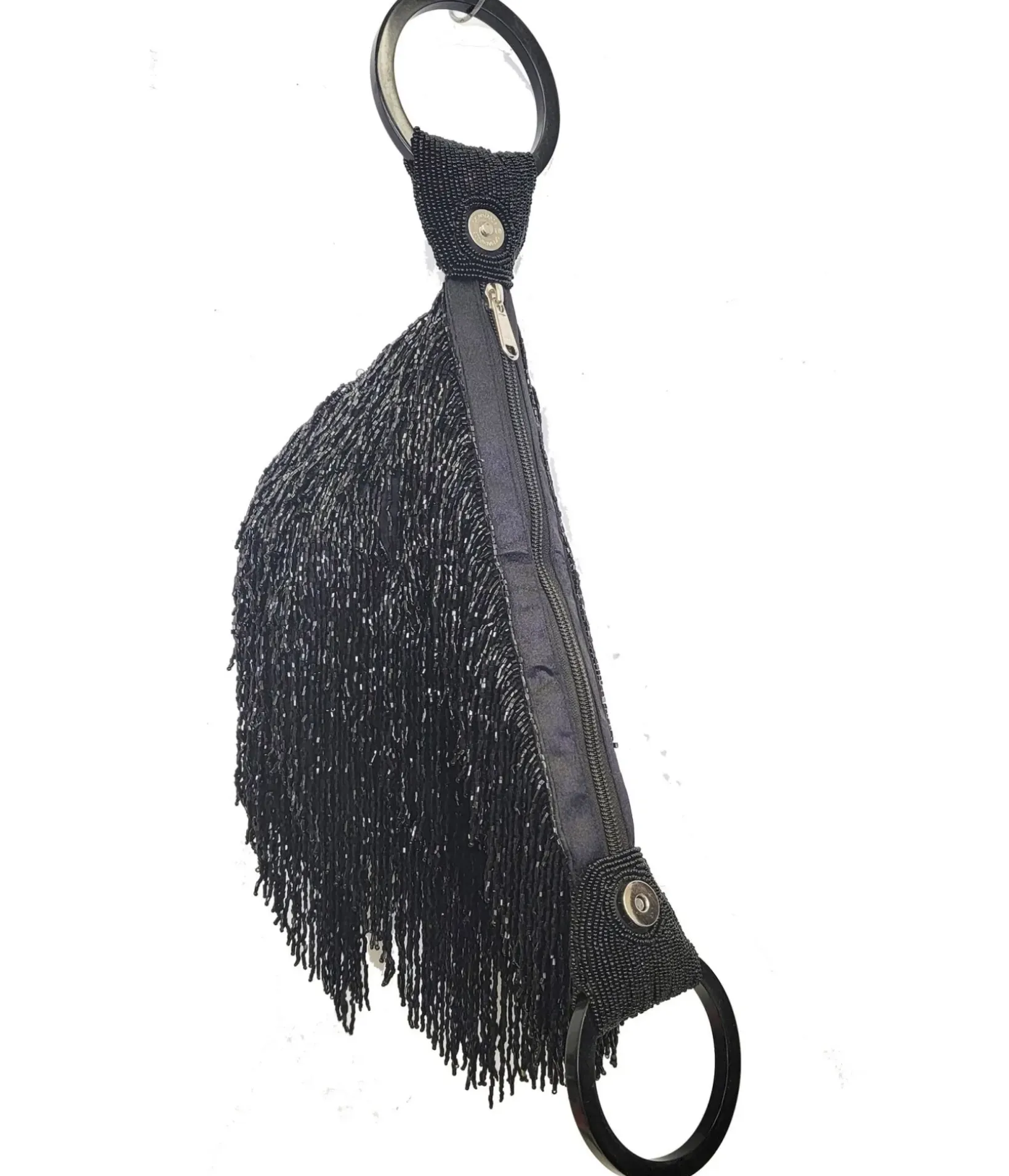 Unique Vintage Special Occasion|Prom Accessories>1920s Black Beaded Fringe Wristlet