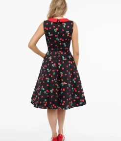 Unique Vintage Swing|Pocket Dresses>1950s Black Cherry Cotton Swing Dress