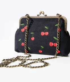 Unique Vintage Date Night Outfits>1950s Black Cherry Handbag
