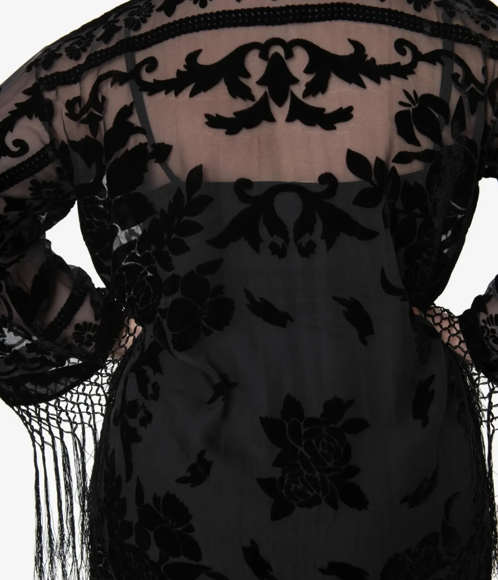 Unique Vintage Special Occasion|Flapper Accessories>1920s Black Devore Velvet Lattice Scarf Coat