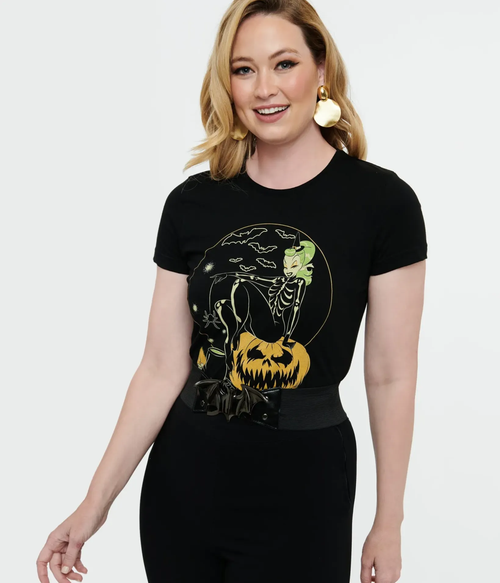 Unique Vintage Graphic Tees|Graphic Tees>1950s Black Hallowitch Fitted Graphic Tee