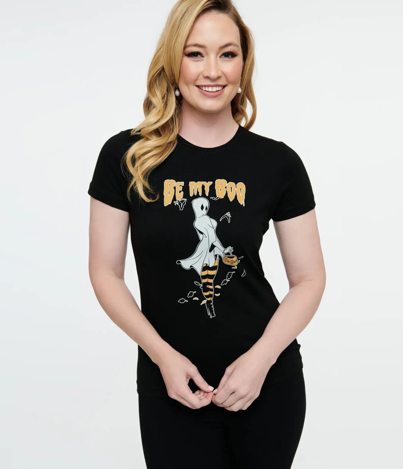 Unique Vintage Graphic Tees|Graphic Tees>1950s Black Hallowitch Fitted Graphic Tee