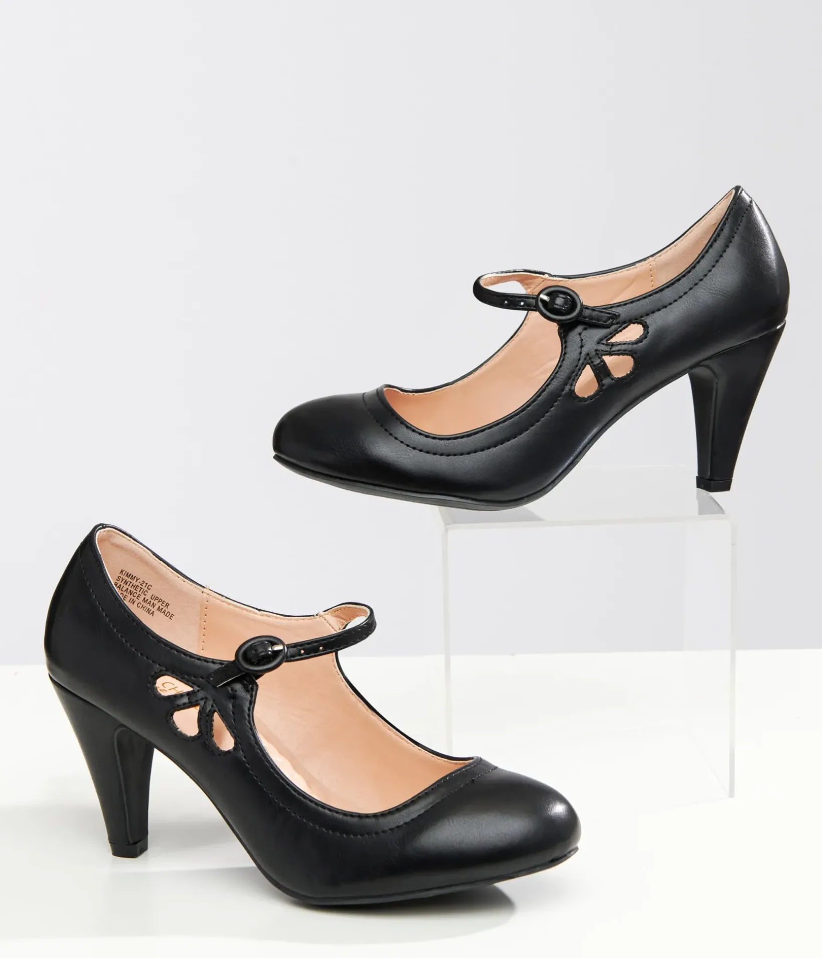 Unique Vintage Work Wear|Heels>1920s Black Leatherette Mary Jane Heels