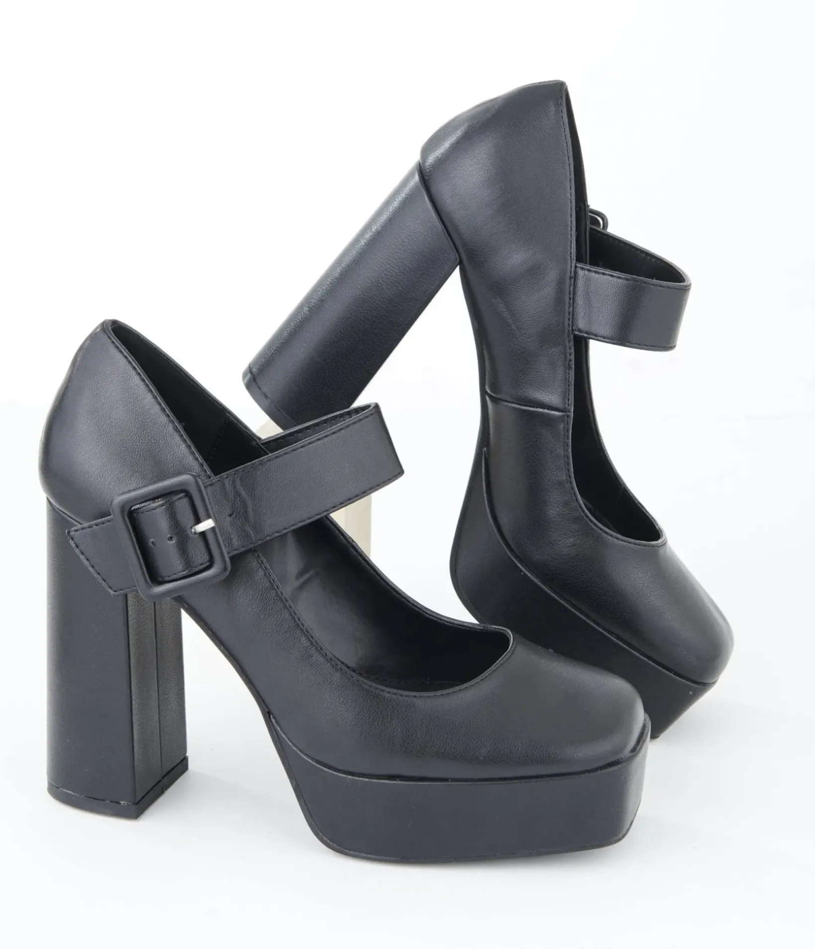 Unique Vintage Heels|Date Night Outfits>1970s Black Leatherette Platform Mary Jane Heels