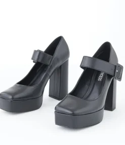 Unique Vintage Heels|Date Night Outfits>1970s Black Leatherette Platform Mary Jane Heels