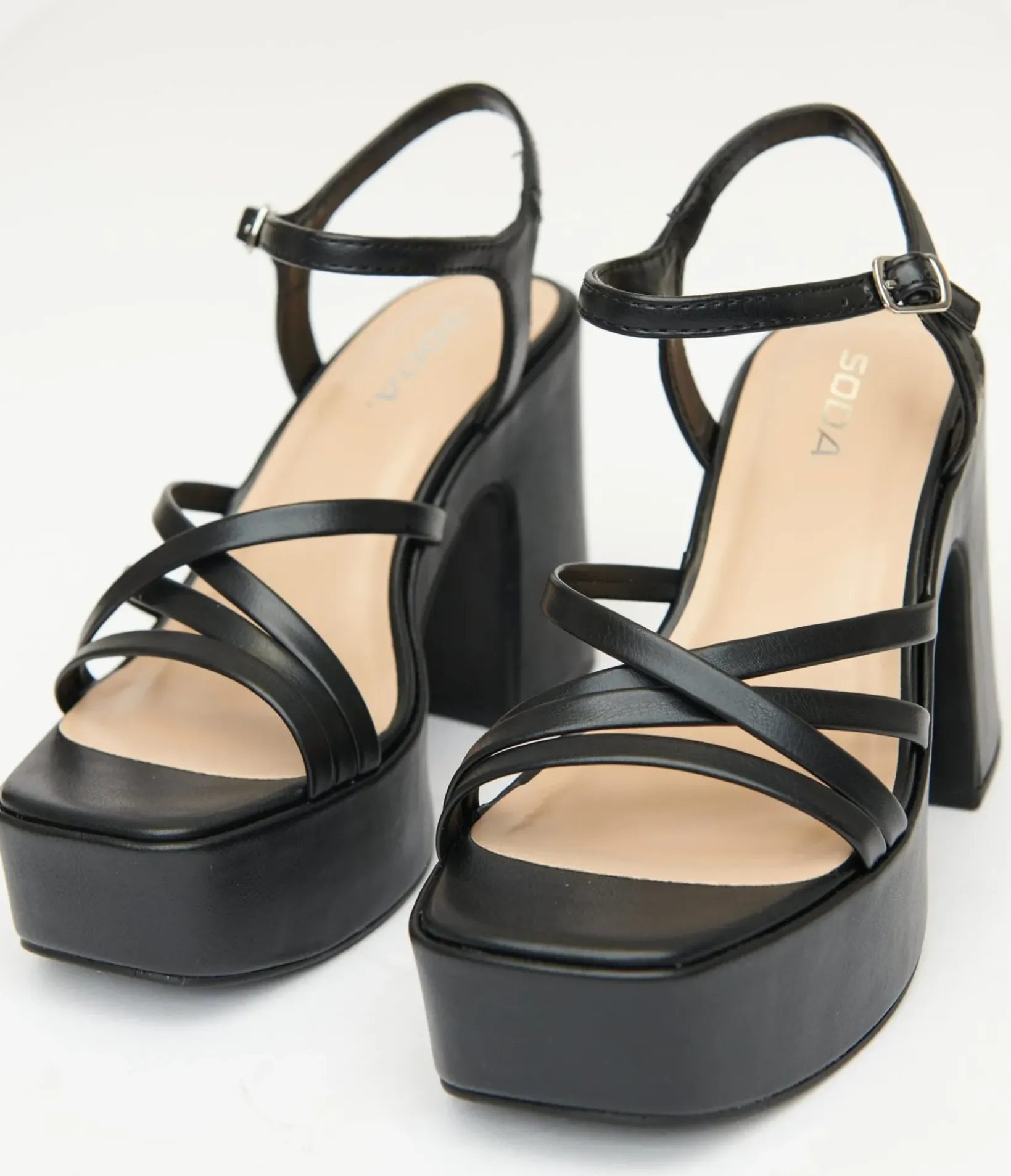Unique Vintage Special Occasion|Sandals>1970s Black Leatherette Platform Sandals