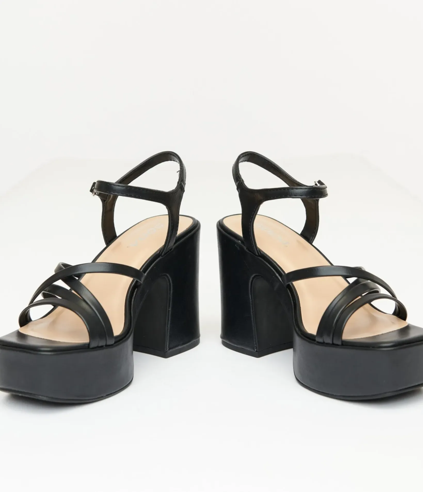 Unique Vintage Special Occasion|Sandals>1970s Black Leatherette Platform Sandals