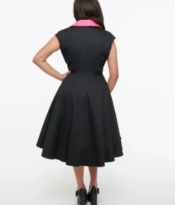 Unique Vintage Swing|Pocket Dresses>1950s Black & Pink Contrast Swing Dress