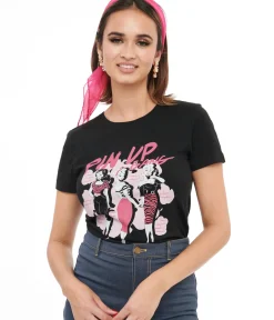 Unique Vintage Graphic Tees|Graphic Tees>1950s Black Pin Up Gang Fitted Graphic Tee