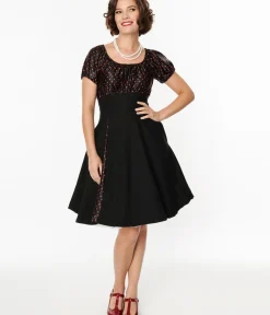 Unique Vintage Fit & Flare|Everyday Dresses>1940s Black & Red Polka Dot Romie Flare Dress