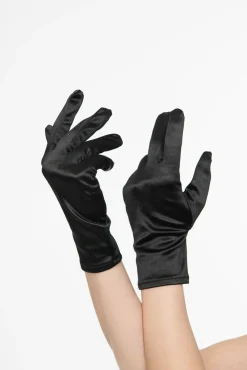 Unique Vintage Special Occasion|Disney Bounding>1950s Black Satin Wrist Length Gloves